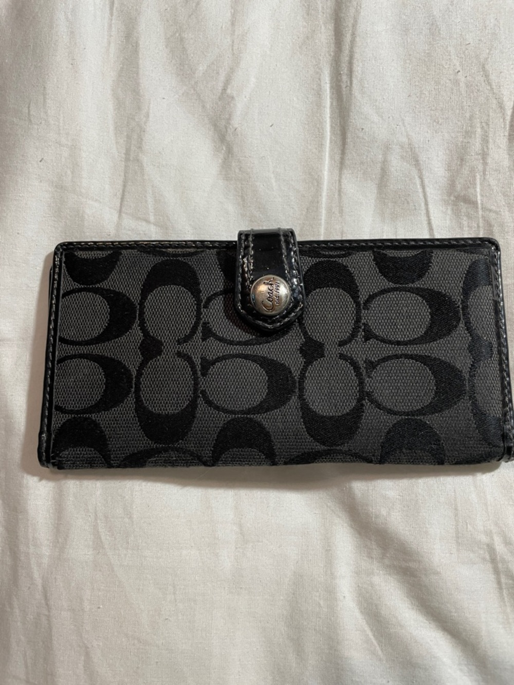 Coach Black Signature Canvas Snap Wallet with Logo Button